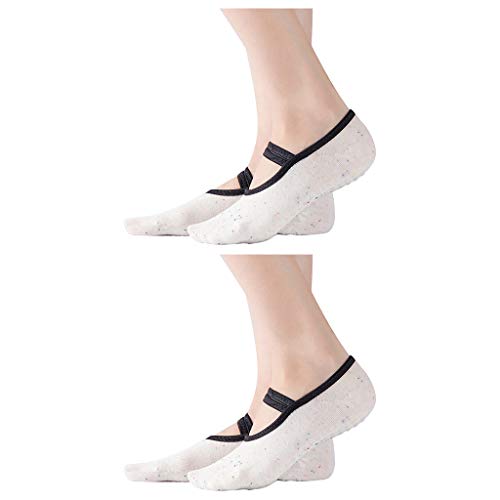 Janly Sports & Outdoor - Calcetines de yoga, 2 pares de calcetines antideslizantes para pilates con correas de ballet y agarres de silicona, ¡compra ahora!, f, talla única