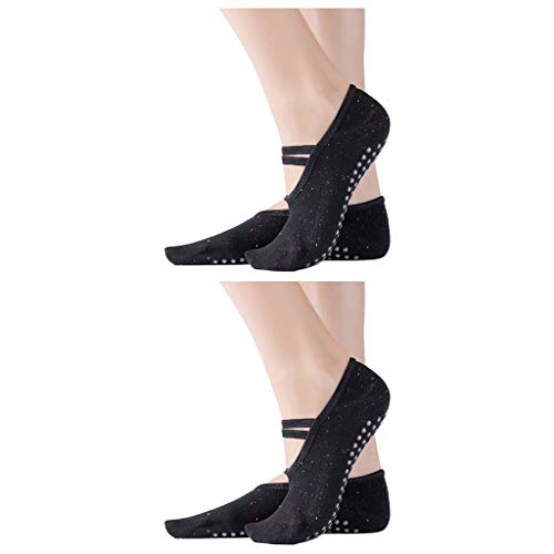 Janly Sports & Outdoor - Calcetines de yoga, 2 pares de calcetines antideslizantes para pilates con correas de ballet y agarres de silicona, ¡compra ahora!, f, talla única