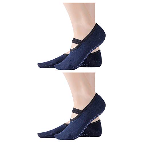 Janly Sports & Outdoor - Calcetines de yoga, 2 pares de calcetines antideslizantes para pilates con correas de ballet y agarres de silicona, ¡compra ahora!, f, talla única