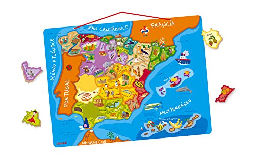 Janod - Puzzle magnético Mapa de España en madera, 50 piezas magnéticas, 40 x 30 cm, Juego educativo a partir de 5 años, J05527 Janod - Puzzle magnético Mapa de España en madera, 50 piezas magnéticas, 40 x 30 cm, Juego educativo a partir de 5 años, J05527