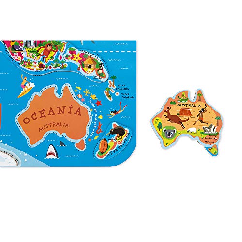 Janod - Puzzle magnético Mapa del Mundo en madera- 92 piezas magnéticas - 70 x 43 cm - Versión Española - Juego educativo a partir de 7 años, J05503 Janod - Puzzle magnético Mapa del Mundo en madera- 92 piezas magnéticas - 70 x 43 cm - Versión Española - Juego educativo a partir de 7 años, J05503