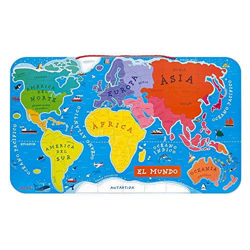 Janod - Puzzle magnético Mapa del Mundo en madera- 92 piezas magnéticas - 70 x 43 cm - Versión Española - Juego educativo a partir de 7 años, J05503 Janod - Puzzle magnético Mapa del Mundo en madera- 92 piezas magnéticas - 70 x 43 cm - Versión Española - Juego educativo a partir de 7 años, J05503