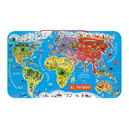 Janod - Puzzle magnético Mapa del Mundo en madera- 92 piezas magnéticas - 70 x 43 cm - Versión Española - Juego educativo a partir de 7 años, J05503 Janod - Puzzle magnético Mapa del Mundo en madera- 92 piezas magnéticas - 70 x 43 cm - Versión Española - Juego educativo a partir de 7 años, J05503