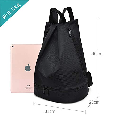 JANSBEN Bolsas de Cuerdas Impermeable Bolsas de Gimnasia Deporte Gymsack Hombre Mujer Niños con Bolsas Zapatops Cremallera Mochila Escuela Gym Viajar, 7 Colores (A052-Negro)