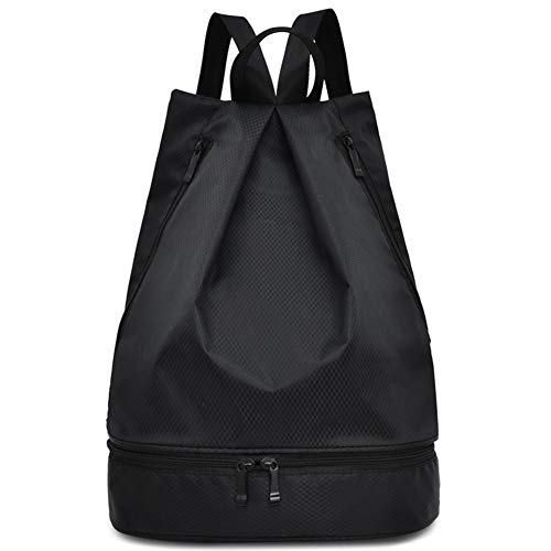 JANSBEN Bolsas de Cuerdas Impermeable Bolsas de Gimnasia Deporte Gymsack Hombre Mujer Niños con Bolsas Zapatops Cremallera Mochila Escuela Gym Viajar, 7 Colores (A052-Negro)