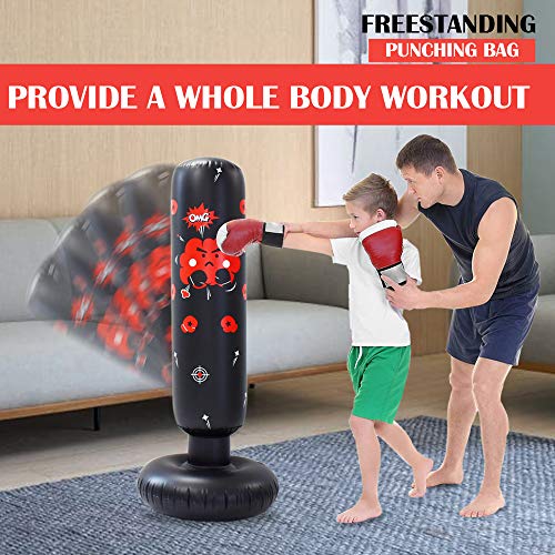 JanTeelGO Saco de Boxeo, Saco de Boxeo de pie 120cm para un Rebote inmediato para Practicar Kickboxing, kárate, Taekwondo para aliviar la energía acumulada (Negro, 120cm)