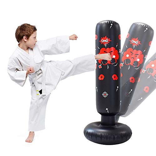 JanTeelGO Saco de Boxeo, Saco de Boxeo de pie 120cm para un Rebote inmediato para Practicar Kickboxing, kárate, Taekwondo para aliviar la energía acumulada (Negro, 120cm)