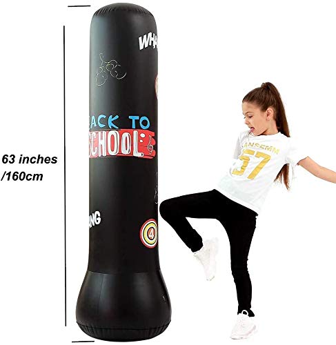 JanTeelGO Saco de Boxeo, Saco de Boxeo de pie de 160 cm para un Rebote inmediato para Practicar Karate, Taekwondo, Saco de Boxeo Inflable para niños y Adultos (Negro, 160cm)