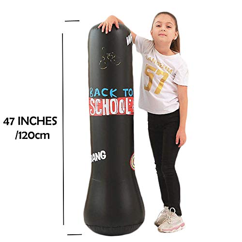 JanTeelGO Saco de Boxeo, Saco de Boxeo de pie para 120 cm un Rebote inmediato para Practicar Karate, Taekwondo y para aliviar la energía acumulada (Negro, 120cm)