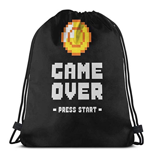 Jard-Baby Game Over Press Start Insert Coin to Play Retro Cool Sport Sackpack Mochila con cordón Saco de Bolsa de Gimnasio