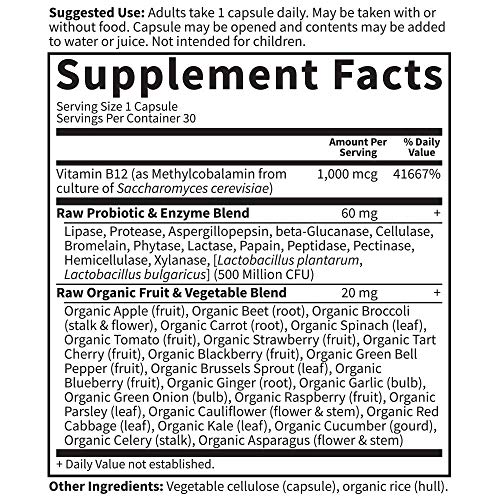 Jardín de vida – Vitamina B12 1000 mcg – Raw de código de vitamina B12 Whole Food Supplement, 30 Cápsulas