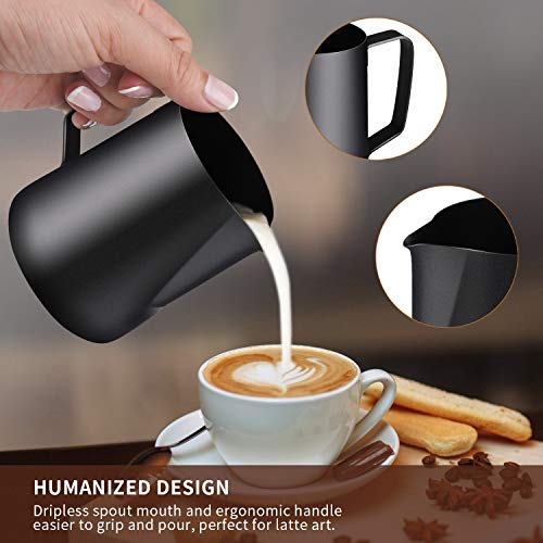 Jarritas para leche, TechKen jarra de leche negro 350ml/600ml(12oz/20oz) para Café y Latte Art