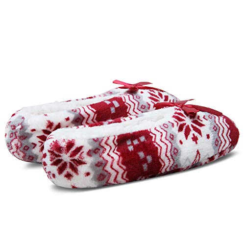 JARSEEN - Calcetines para mujer con forro suave y cálido con suela antideslizante ABS para el hogar Copo de nieve rojo. 39-42
