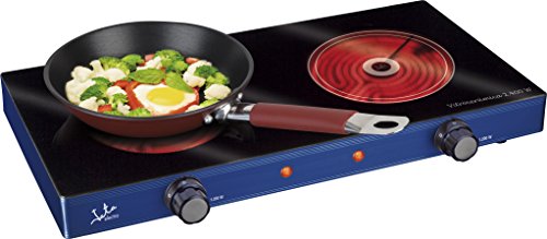 Jata V142 Cocina Eléctrica Vitrocerámica con Dos Placas de 16,5 cm Cuerpo Metálico 2 Termostatos Regulables de Temperatura 2400 W