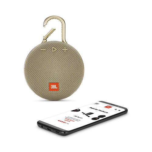 JBL Clip 3 - Altavoz inalámbrico portátil con Bluetooth, parlante resistente al agua (IPX7), hasta 10h de música continua, arena