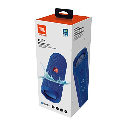 JBL Flip 4 - Altavoz inalámbrico portátil con Bluetooth, parlante resistente al agua (IPX7), JBL Connect+, hasta 12 h de reproducción con sonido de alta fidelidad, azul