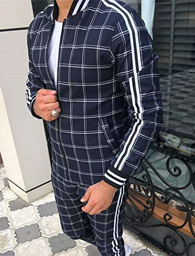 JCDZSW Juego de chándales al Aire Libre Casual para Hombre, Manga Larga, Cremallera Completa, Correr, Trajes de Sudor atlético, Abrigo de Secado rápido y Pantalones Traje d C-XL