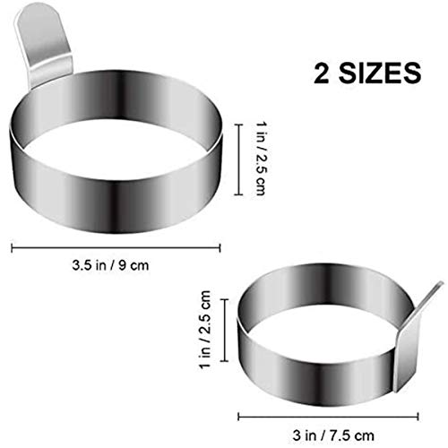 JDV 2/4 / 6 piezas de acero inoxidable para tortillas, hornear tortitas, tortitas, molde redondo para huevos con mango (2 unidades)