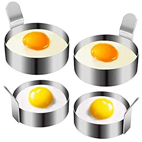 JDV 2/4 / 6 piezas de acero inoxidable para tortillas, hornear tortitas, tortitas, molde redondo para huevos con mango (2 unidades) JDV 2/4 / 6 piezas de acero inoxidable para tortillas, hornear tortitas, tortitas, molde redondo para huevos con mango (2 unidades)