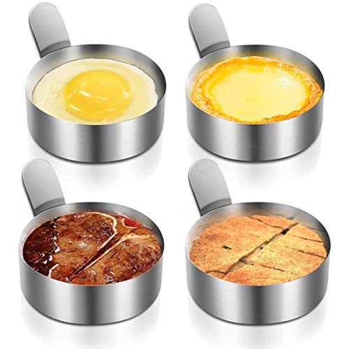 JDV 2/4 / 6 piezas de acero inoxidable para tortillas, hornear tortitas, tortitas, molde redondo para huevos con mango (2 unidades)