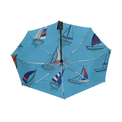 Jeansame Paraguas compacto plegable para barco de vela azul para embarcaciones, barcos y yates mediterráneos, para mujeres, hombres, niños y niñas