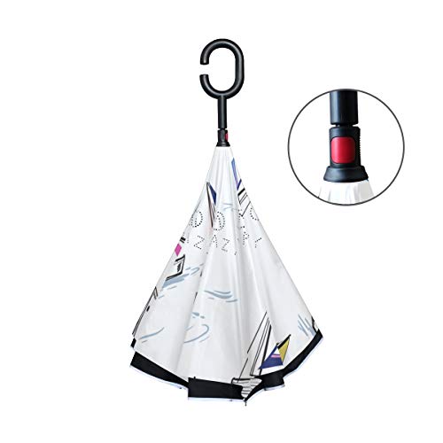 Jeansame Paraguas invertidas para Vela, Barco, Barco, Barco, yate, océano mediterráneo, Doble Capa, Resistente al Sol, Lluvia, Viento, con Mango en Forma de C para Uso en Coche, Hombres y Mujeres Jeansame Paraguas invertidas para Vela, Barco, Barco, Barco, yate, océano mediterráneo, Doble Capa, Resistente al Sol, Lluvia, Viento, con Mango en Forma de C para Uso en Coche, Hombres y Mujeres
