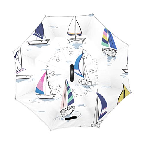 Jeansame Paraguas invertidas para Vela, Barco, Barco, Barco, yate, océano mediterráneo, Doble Capa, Resistente al Sol, Lluvia, Viento, con Mango en Forma de C para Uso en Coche, Hombres y Mujeres