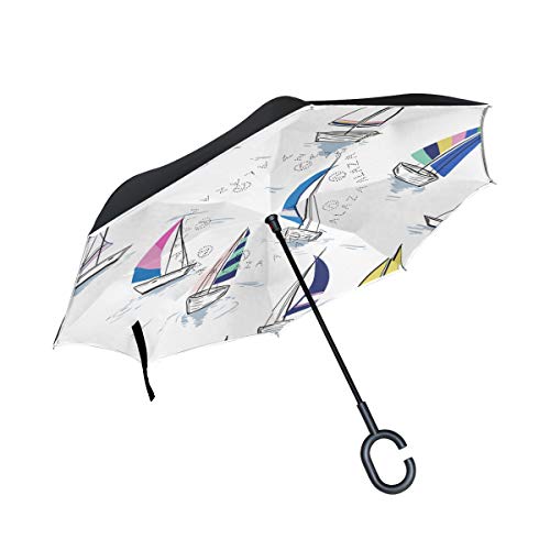 Jeansame Paraguas invertidas para Vela, Barco, Barco, Barco, yate, océano mediterráneo, Doble Capa, Resistente al Sol, Lluvia, Viento, con Mango en Forma de C para Uso en Coche, Hombres y Mujeres Jeansame Paraguas invertidas para Vela, Barco, Barco, Barco, yate, océano mediterráneo, Doble Capa, Resistente al Sol, Lluvia, Viento, con Mango en Forma de C para Uso en Coche, Hombres y Mujeres