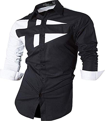 jeansian De Manga Larga De Los Hombres De Moda Slim Fit Camisas Men Fashion Shirts 8397 Black XXL