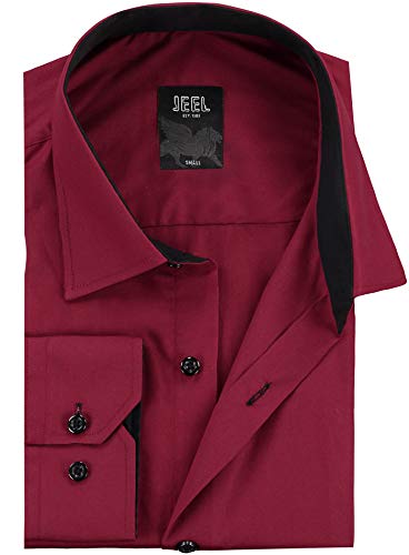 Jeel Camisa para Hombre - fácil de Hierro - de Manga Larga - Estilo Business, para Traje y Tiempo Libre - 105 - Burdeos L