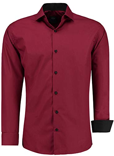 Jeel Camisa para Hombre - fácil de Hierro - de Manga Larga - Estilo Business, para Traje y Tiempo Libre - 105 - Burdeos L