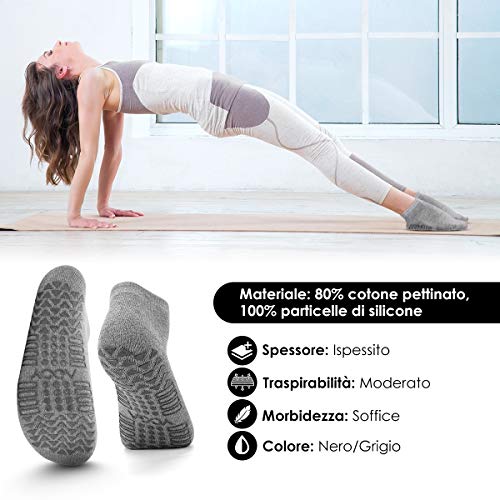 Jeelet Calcetines Pilates,2 pcs Calcetines Pilates Yoga Barra Ballet Fitness, Danza, Ballet, Danza Casera Descalzo, Negro y Gris