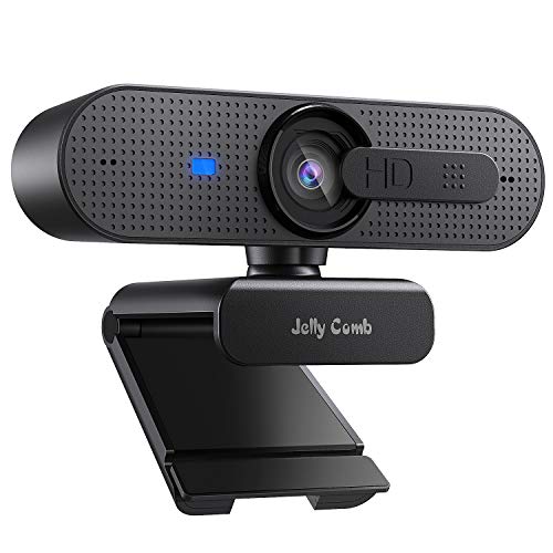 Jelly Comb Webcam 1080p/30fps Enfoque Automático con Micrófono Estéreo, Cámara Web con Tapa de Privacidad para Skype, Videollamada, Streaming De Juegos, Conferencia, PC/Mac/Portátil/Macbook-Negro