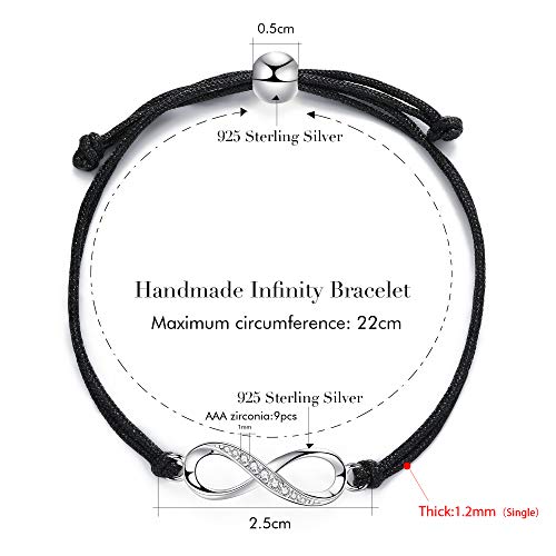 J.Endéar Infinito Amor Amistad Filigrana Cordón Pulsera Regalo para Mujeres Niñas 24cm Ajustable, Hecho a Mano