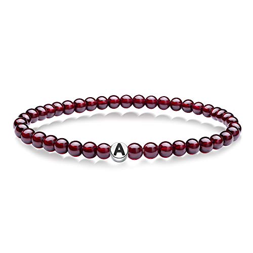 J.Endéar Letra inicial A-Z Alfabeto Pulsera de piedras preciosas, Pulsera de granate natural rojo de 5 mm, Pulseras de cuentas elásticas de plata con letras J.Endéar Letra inicial A-Z Alfabeto Pulsera de piedras preciosas, Pulsera de granate natural rojo de 5 mm, Pulseras de cuentas elásticas de plata con letras