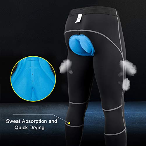 JEPOZRA Pantalones de ciclismo de invierno para hombre, largos con acolchado de gel 4D, para bicicleta de montaña, transpirables, de compresión, térmicos, pantalones deportivos, Hombre, Negro , M