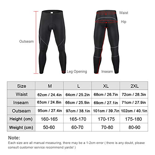 JEPOZRA Pantalones de ciclismo de invierno para hombre, largos con acolchado de gel 4D, para bicicleta de montaña, transpirables, de compresión, térmicos, pantalones deportivos, Hombre, Negro , M