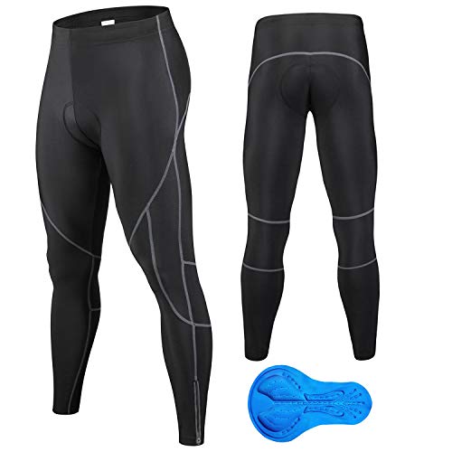 JEPOZRA Pantalones de ciclismo de invierno para hombre, largos con acolchado de gel 4D, para bicicleta de montaña, transpirables, de compresión, térmicos, pantalones deportivos, Hombre, Negro , M