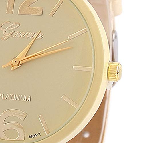 JER Simple de la Manera del Reloj Ultra-Delgado Gran dial del análogo de Cuarzo Fino de Cuero de la Correa de Reloj de Pulsera para la Mujer de Color Blanco Crema (con batería)