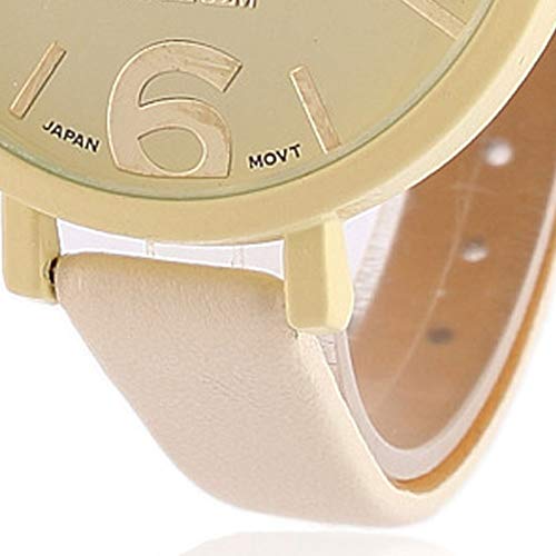 JER Simple de la Manera del Reloj Ultra-Delgado Gran dial del análogo de Cuarzo Fino de Cuero de la Correa de Reloj de Pulsera para la Mujer de Color Blanco Crema (con batería)