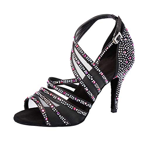 Jerilla Zapatos de Baile de salón para Mujer Sandalias de pedrería de satén para la Fiesta Boda Moderna Latina Salsa