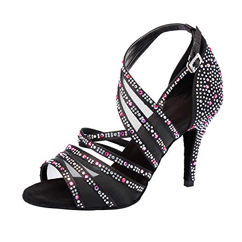 Jerilla Zapatos de Baile de salón para Mujer Sandalias de pedrería de satén para la Fiesta Boda Moderna Latina Salsa Jerilla Zapatos de Baile de salón para Mujer Sandalias de pedrería de satén para la Fiesta Boda Moderna Latina Salsa