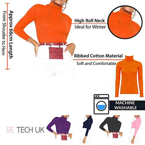 Jersey Acanalado para Mujer - Cuello de Cisne y Manga Larga - Algodón - Naranja - M/L - UK 12-14/EU 40-42 Jersey Acanalado para Mujer - Cuello de Cisne y Manga Larga - Algodón - Naranja - M/L - UK 12-14/EU 40-42
