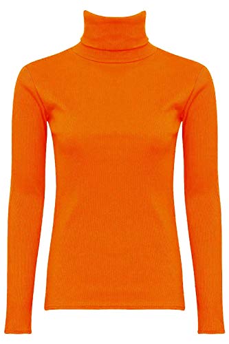 Jersey Acanalado para Mujer - Cuello de Cisne y Manga Larga - Algodón - Naranja - M/L - UK 12-14/EU 40-42 Jersey Acanalado para Mujer - Cuello de Cisne y Manga Larga - Algodón - Naranja - M/L - UK 12-14/EU 40-42