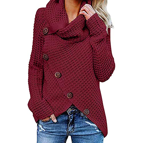 Jerseys De Punto para Mujer Cuello de Tortuga Manga Larga Suelto Prendas de Punto Suéter Irregular Jerséis Collar de la Pila Tops Cálido Otoño Invierno riou (z-Wine Red, L) Jerseys De Punto para Mujer Cuello de Tortuga Manga Larga Suelto Prendas de Punto Suéter Irregular Jerséis Collar de la Pila Tops Cálido Otoño Invierno riou (z-Wine Red, L)