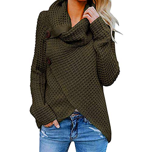 Jerseys De Punto para Mujer Cuello de Tortuga Manga Larga Suelto Prendas de Punto Suéter Irregular Jerséis Collar de la Pila Tops Cálido Otoño Invierno riou Jerseys De Punto para Mujer Cuello de Tortuga Manga Larga Suelto Prendas de Punto Suéter Irregular Jerséis Collar de la Pila Tops Cálido Otoño Invierno riou