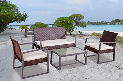 Jet-line Conjunto de Muebles Juego de Muebles de Jardin Lounge Salamanca en marrón Poli-ratán Enrollado a Mano para 4 Personas con Mesa para balcón azotea terraza Patio jardín Jet-line Conjunto de Muebles Juego de Muebles de Jardin Lounge Salamanca en marrón Poli-ratán Enrollado a Mano para 4 Personas con Mesa para balcón azotea terraza Patio jardín