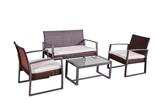 Jet-line Conjunto de Muebles Juego de Muebles de Jardin Lounge Salamanca en marrón Poli-ratán Enrollado a Mano para 4 Personas con Mesa para balcón azotea terraza Patio jardín Jet-line Conjunto de Muebles Juego de Muebles de Jardin Lounge Salamanca en marrón Poli-ratán Enrollado a Mano para 4 Personas con Mesa para balcón azotea terraza Patio jardín