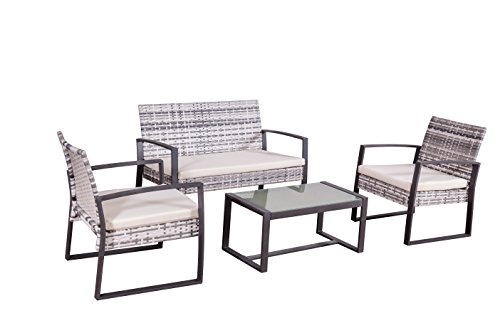 Jet-line Conjunto de Muebles Lounge Salamanca en Gris Poli-ratán Juego de Muebles de Jardin Enrollado a Mano para 4 Personas con Mesa para balcón azotea terraza Patio jardín Jet-line Conjunto de Muebles Lounge Salamanca en Gris Poli-ratán Juego de Muebles de Jardin Enrollado a Mano para 4 Personas con Mesa para balcón azotea terraza Patio jardín