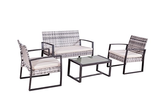 Jet-line Conjunto de Muebles Lounge Salamanca en Gris Poli-ratán Juego de Muebles de Jardin Enrollado a Mano para 4 Personas con Mesa para balcón azotea terraza Patio jardín